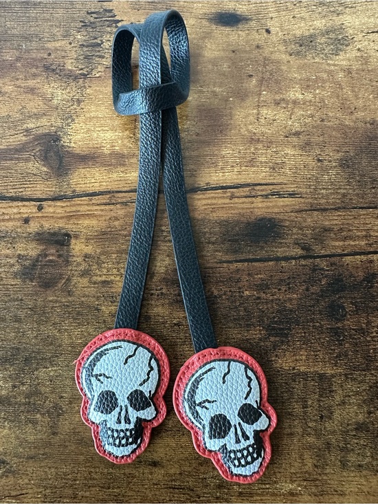 Accessories - Black Faux Leather Skull Bag Hanging Bag Charm Strap with Two Skulls NWOT